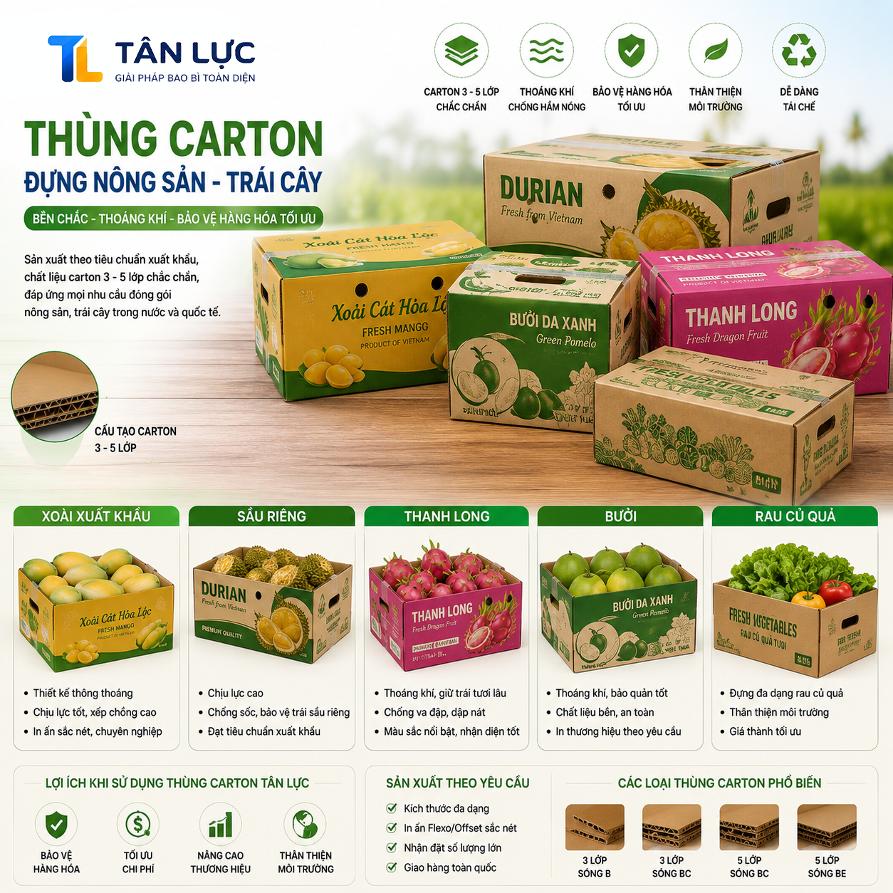 Thùng Carton 3-5-7 lớp đựng nông sản